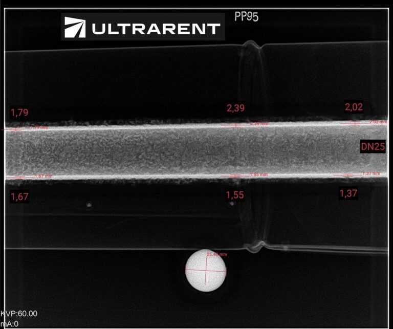 Digital radiograph of ammonia pipework – wall thickness measurement through insulation