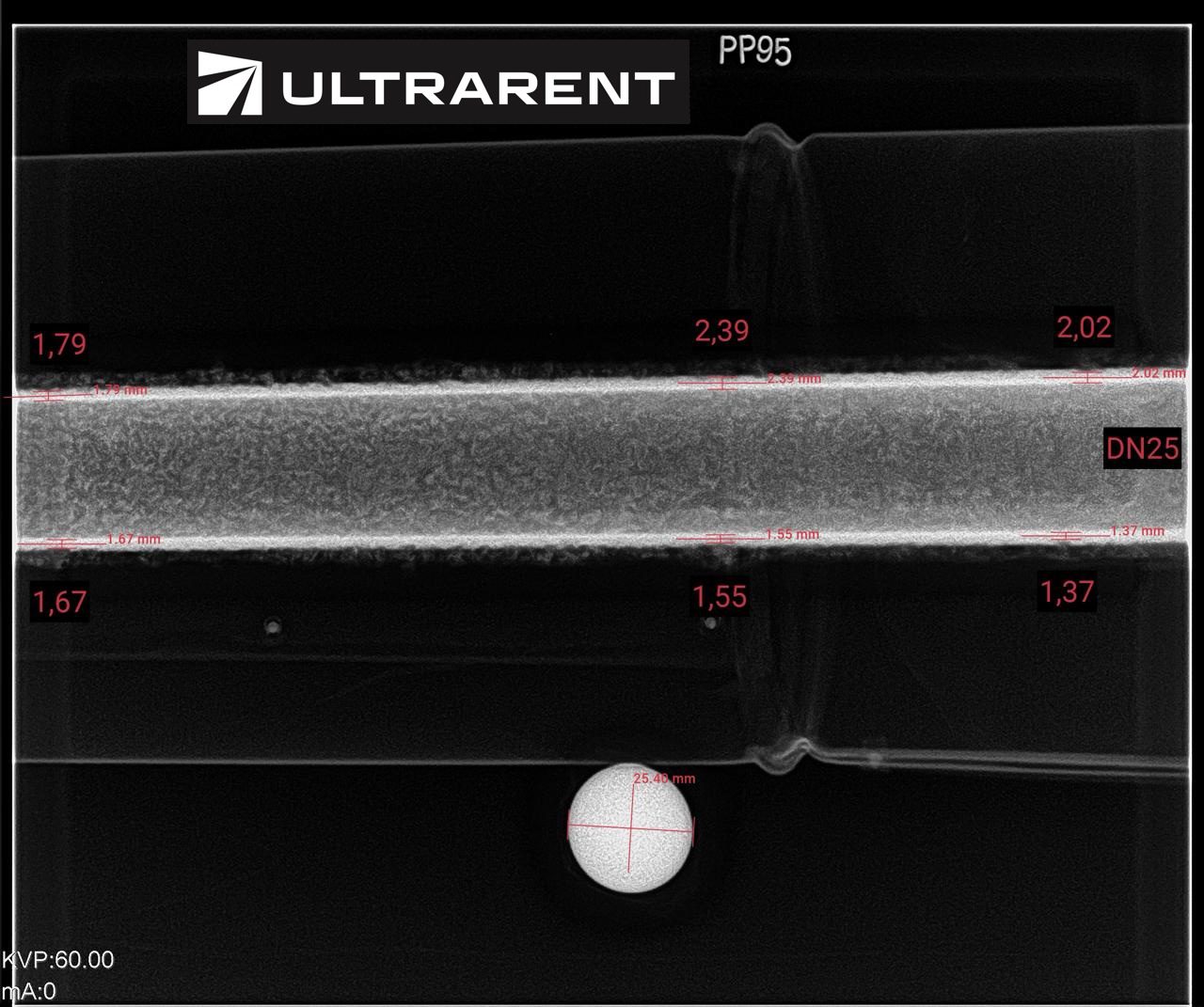 Digital radiograph of ammonia pipework – wall thickness measurement through insulation