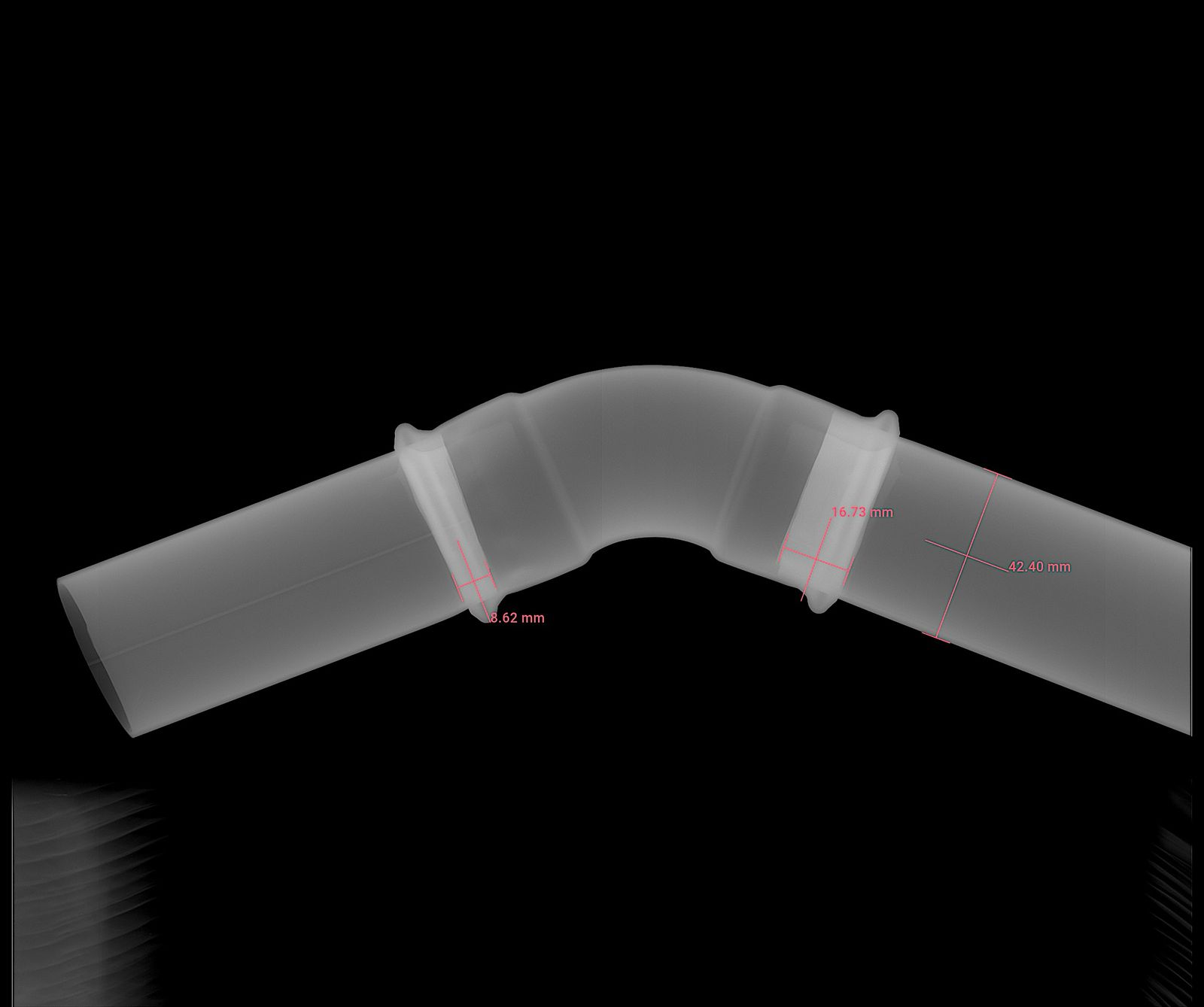 Digital radiograph of a press fitting – reference sample, defective fitting with shallow pipe insertion